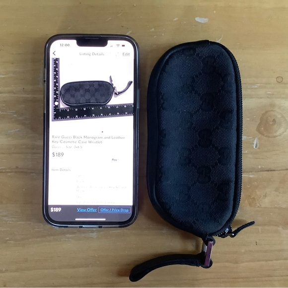 Rare Gucci Black Monogram and Leather Key/Cosmetic Case Wristlet - Picture 11 of 11